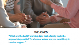 image shows text that reads: What are the EARLY warning signs that a family might be approaching a crisis?