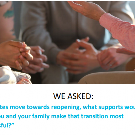 image shows text that reads: transition supports for families during state reopening