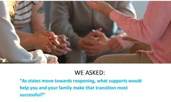image shows text that reads: transition supports for families during state reopening
