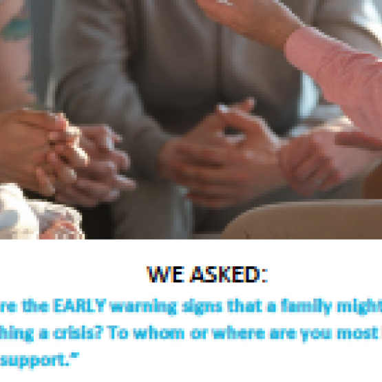 image shows text that reads: What are the EARLY warning signs that a family might be approaching a crisis?